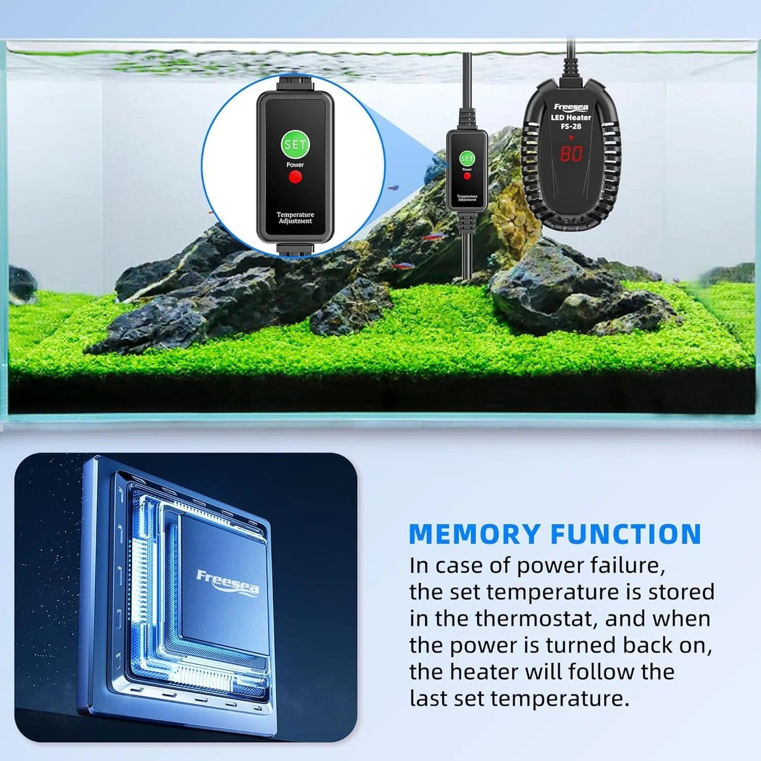 50W Submersible Aquarium Heater with External Temp Controller for Betta, Turtle, Fresh & Saltwater, 1-10 Gal