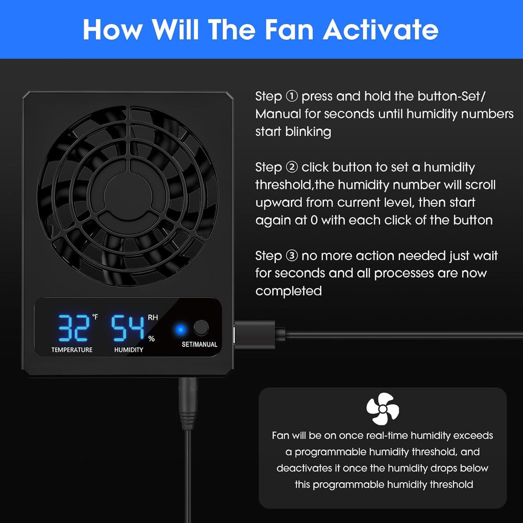 Reptile Thermometer Hygrometer Ventilation Fan Digital Tank Monitor