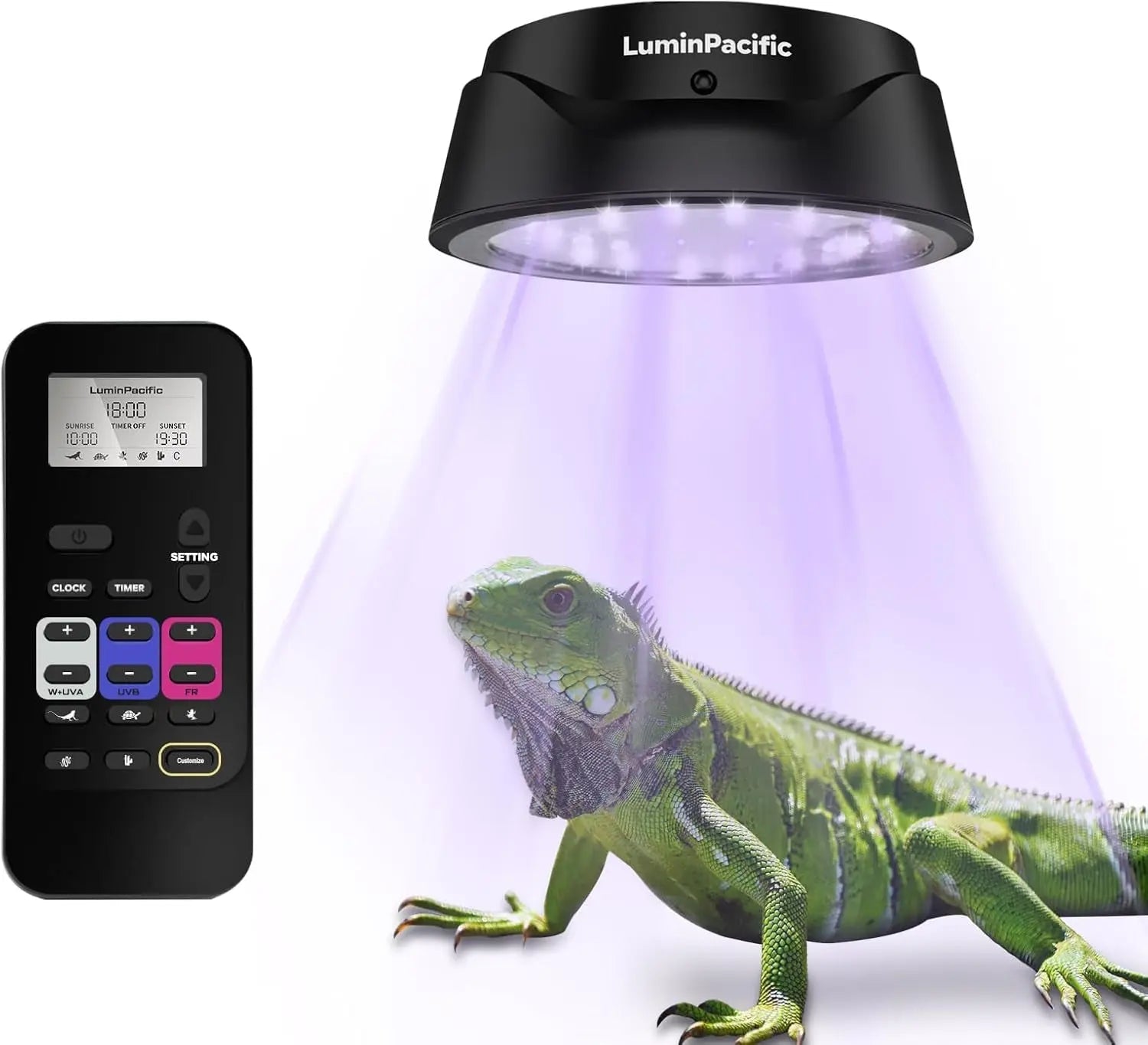 LED Reptile Light w/ Remote – UVA UVB FR Lamp, Timer, Dimmable (Zones 1–4)