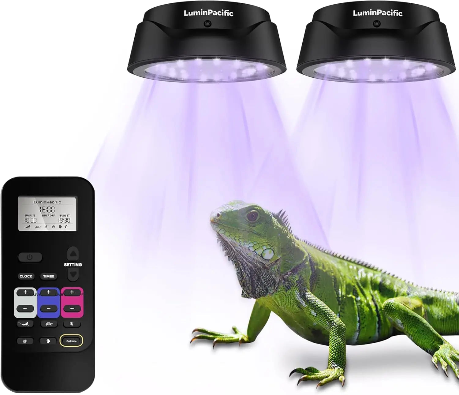 LED Reptile Light w/ Remote – UVA UVB FR Lamp, Timer, Dimmable (Zones 1–4)