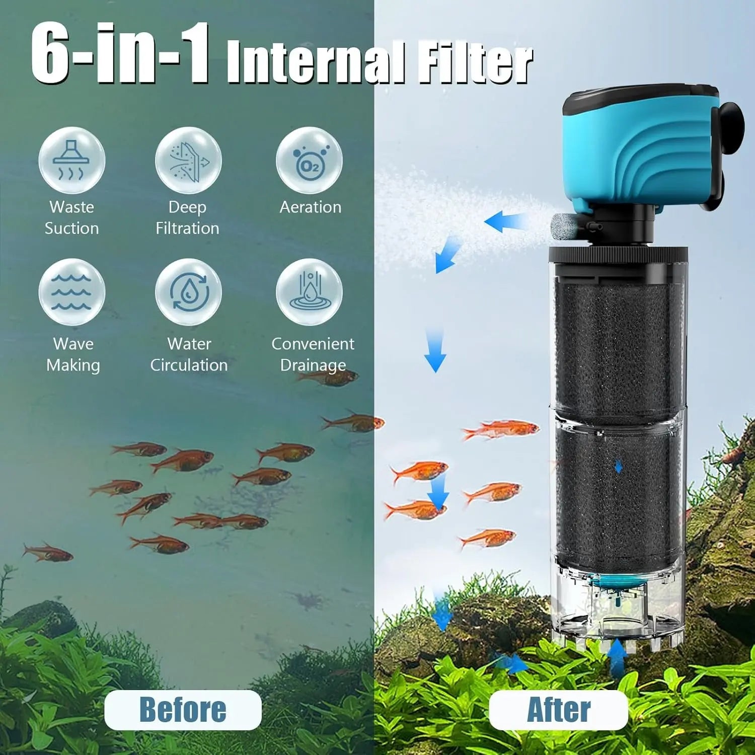 Submersible Aquarium Filter 450 GPH for 50–300 Gallon Fish & Turtle Tanks
