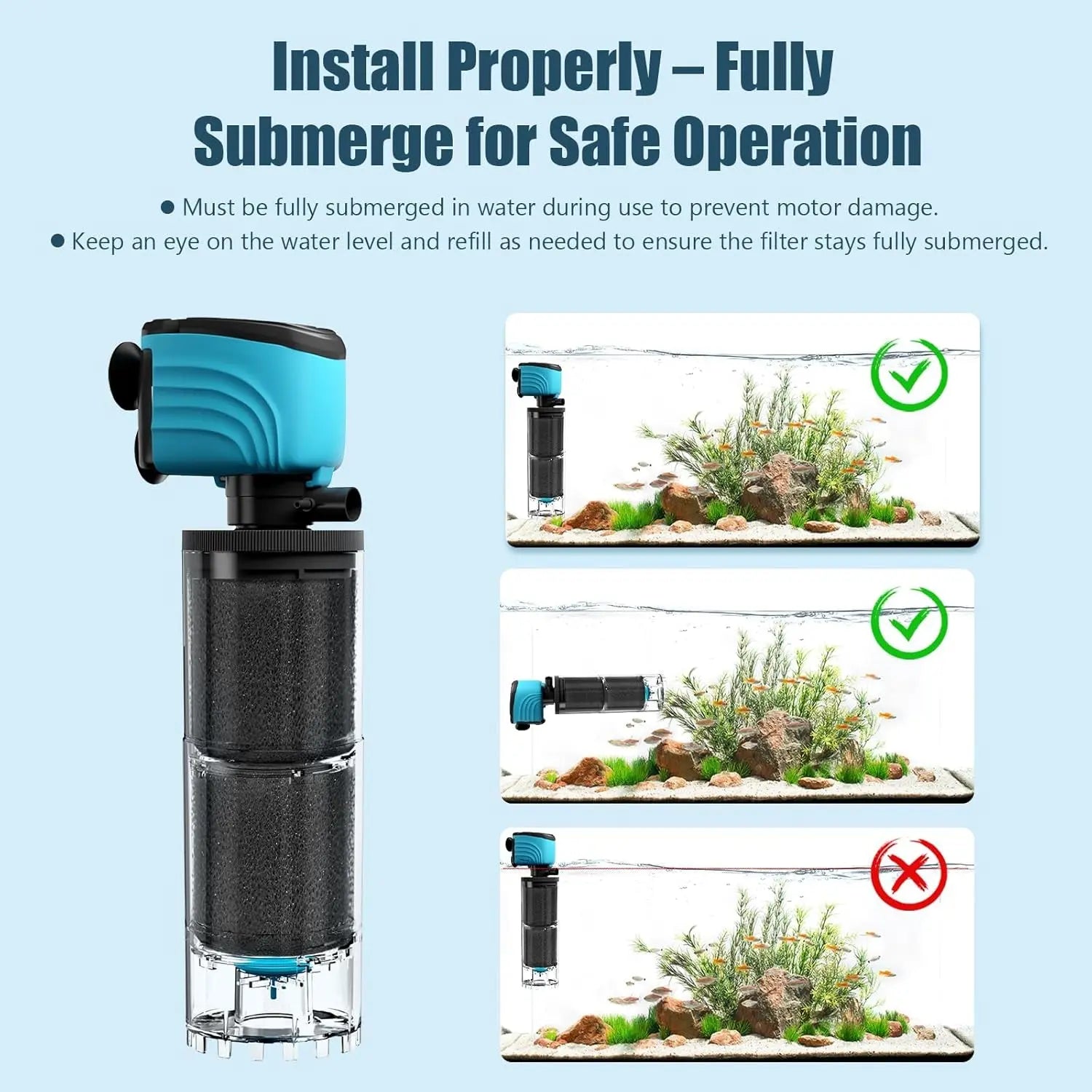 Submersible Aquarium Filter 450 GPH for 50–300 Gallon Fish & Turtle Tanks