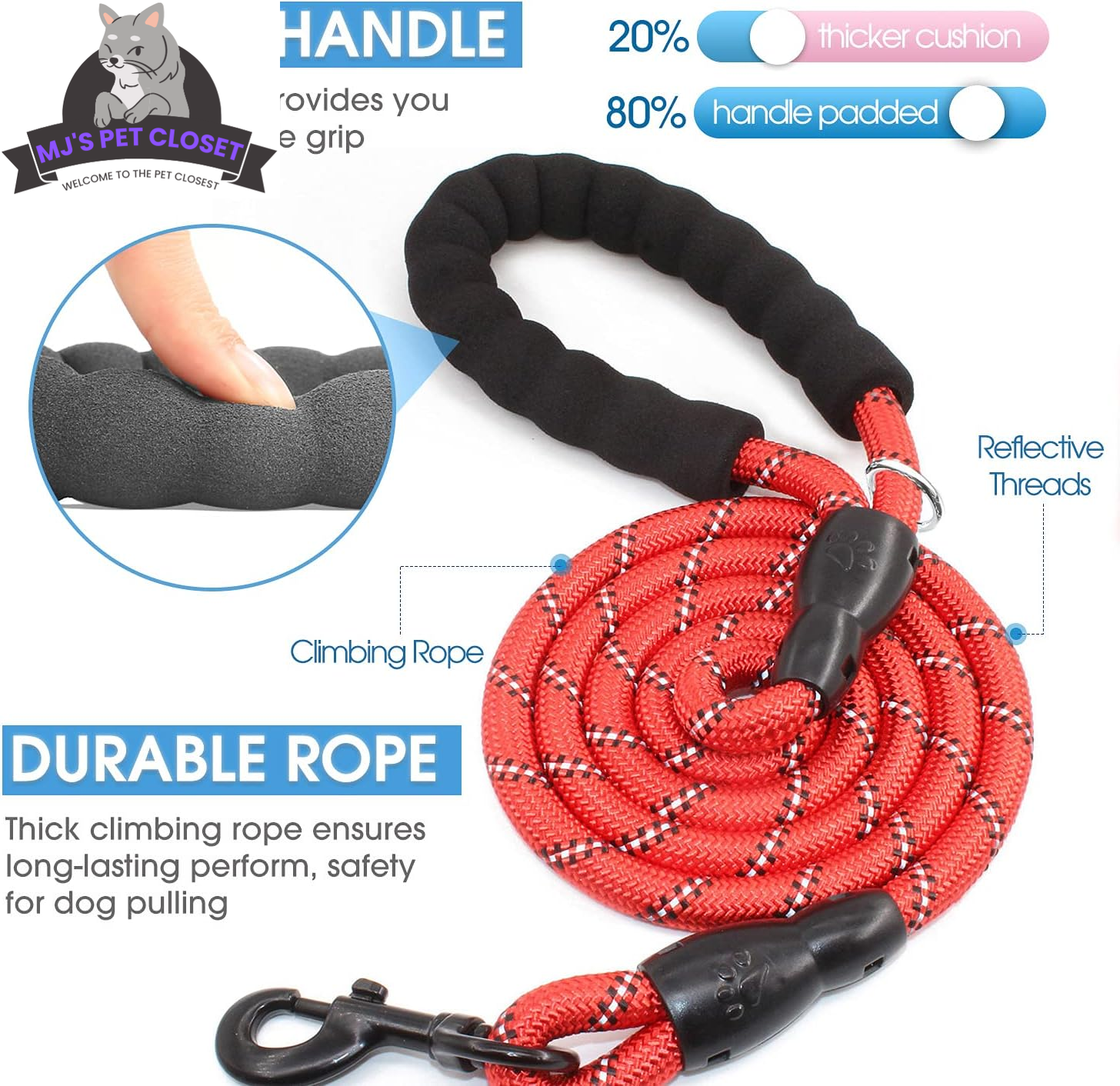 Upgrade your walks with our 2-Pack 5/6 FT Dog Leashes! 🐾✨ Featuring comfy padded handles and reflective threads for safety, perfect for all dog sizes! 🐶❤️
